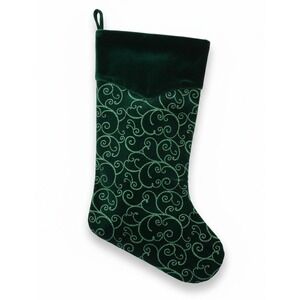 Santa's Best Emerald Green Velvet Christmas Stocking Glitter Scroll Design